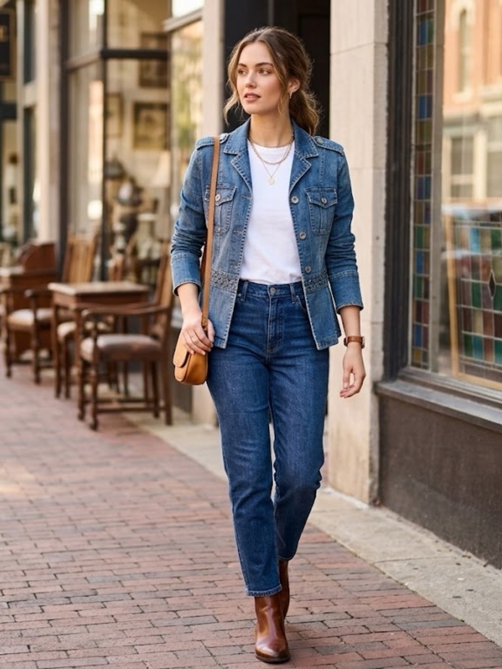 Armor Jeans Women's Denim Military-Style Jacket with beaded bird design on back